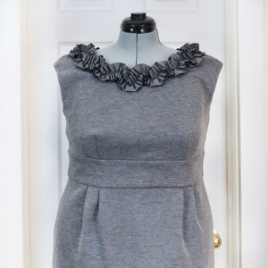 Gray Ruffled Neckline Dress